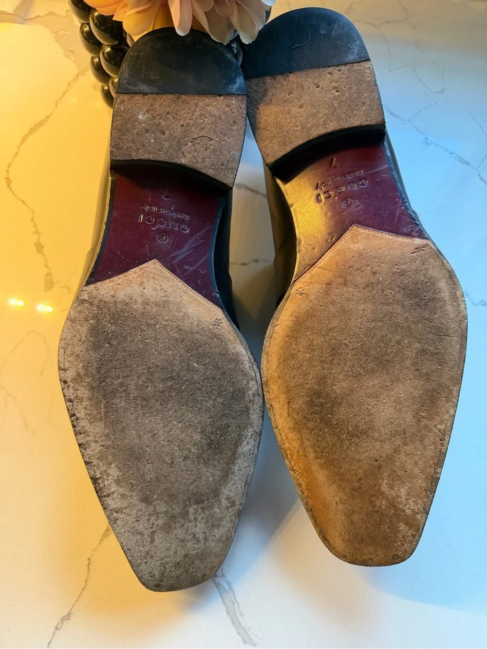 Gucci Black Leather Slip-On Loafers with Silver Interlocking G